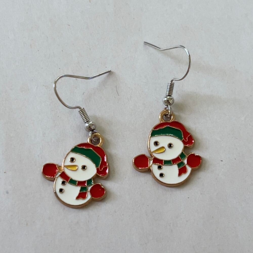 Snowman Earrings Enamel Charm Dangle Earring Set